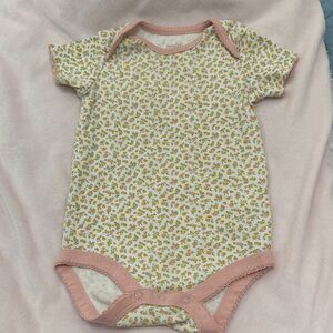 Baby Boden Floral Bodysuit with Pink Trim
